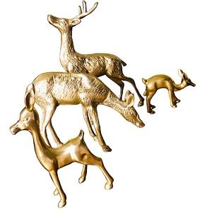 Vintage MCM Lot Of 4 Majestic Solid Polished Brass Deers 2 Bucks and 2 Does